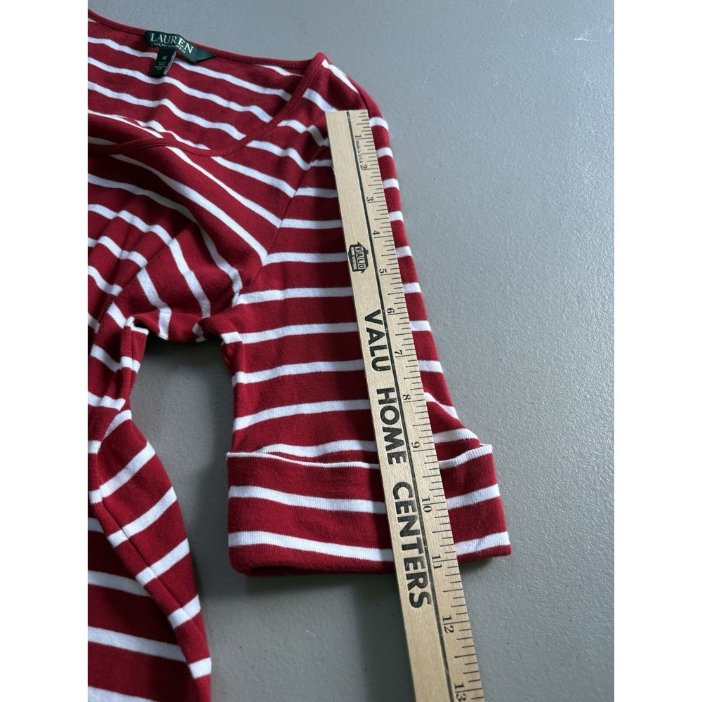 Lauren Ralph Lauren Womens Shirt Sz M Stripe Red White Naut Cuffed Half Sleeve - Picture 7 of 11